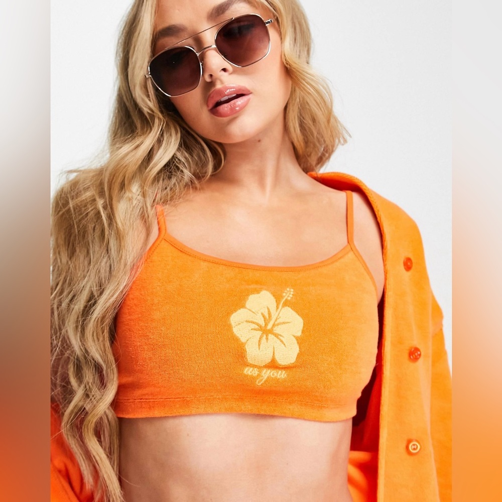 ASOS TERRYCLOTH BEACH COVER UP SET - ORANGE - Picture 6 of 12